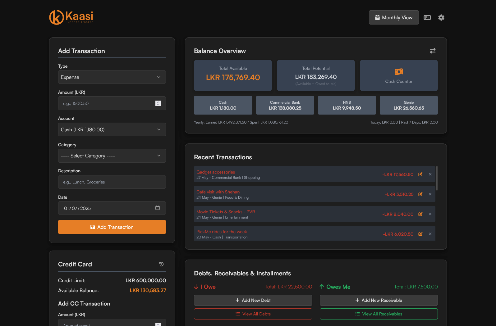 Kaasi App Dashboard Mockup